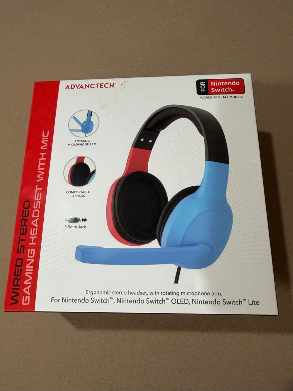 For Nintendo Wired Gaming Headset in Blue and Red